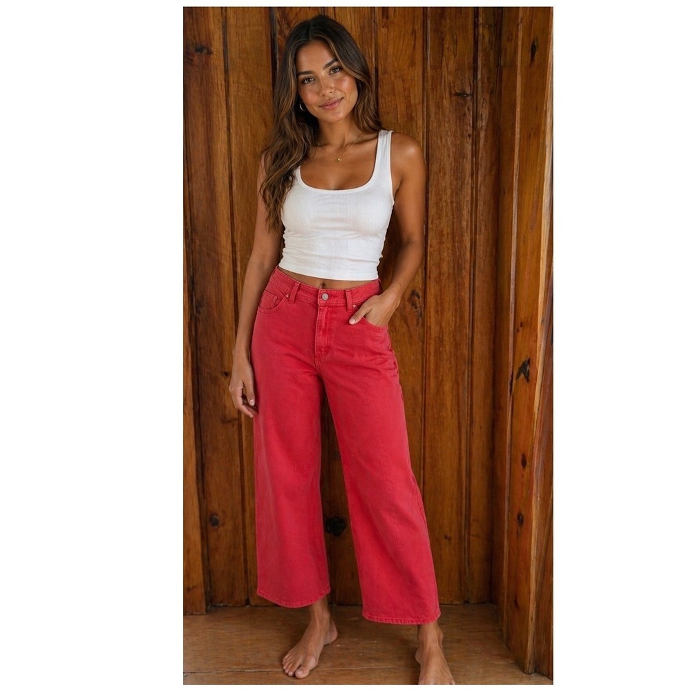 Universal Thread Womens High-Rise Wide Leg Jeans Red Ankle Denim‎ Pants size 17